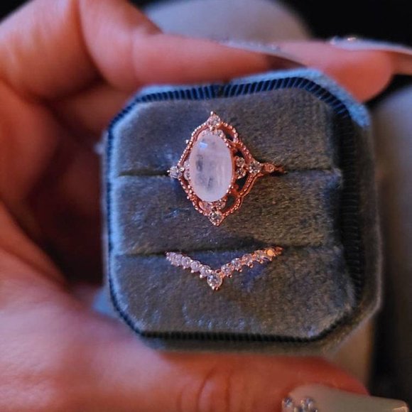 Oval Natural Moonstone Vintage Ring. Two Rings Set - Picture 11 of 14